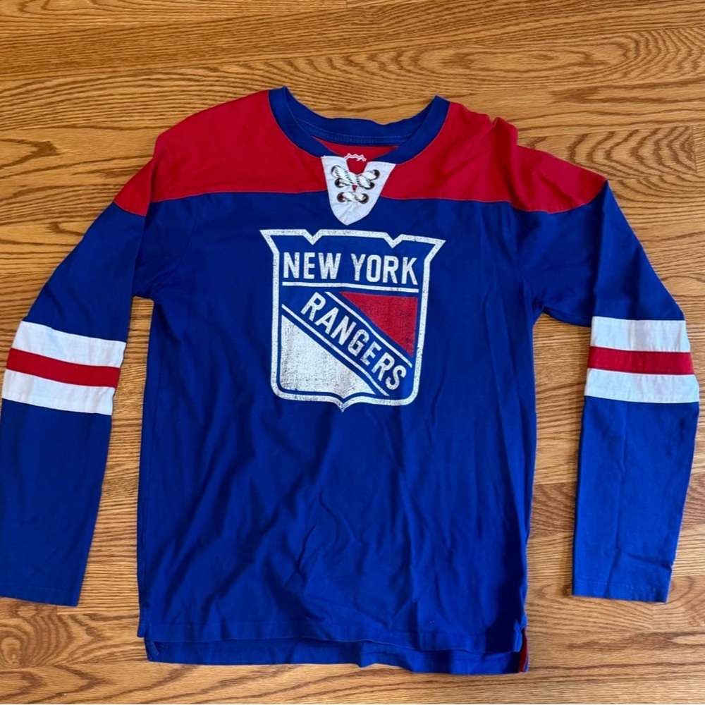 NHL Kids Blue and Red New York Rangers Heavy Weight Long Sleeve
